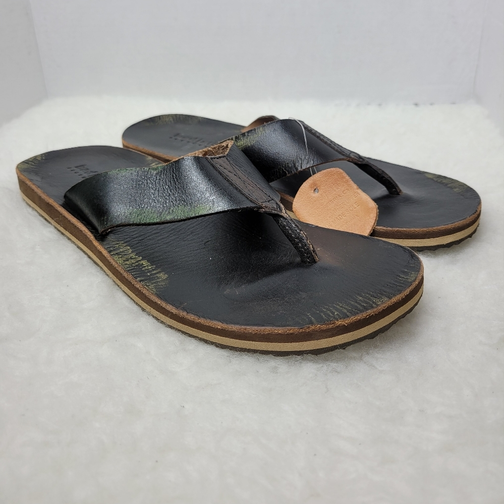 BED STU Black Distressed Leather Flip Flop Men's CasualSandals Shoes Size 10